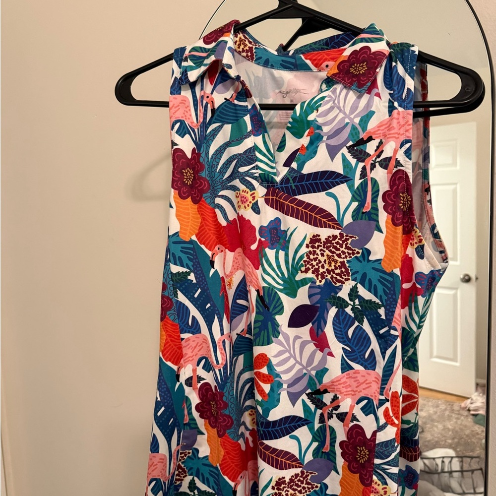 Sleeveless Tropical Print V-Neck Women's Golf Top - Multicolor